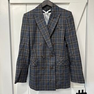 Veronica Beard Womens Jacket Size 4 Blue Ellette Dickey Wool Blend Plaid NEW